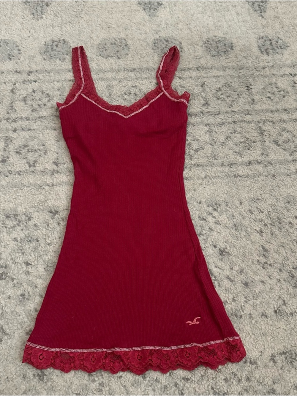 Vintage Hollister Top Women XS Red Lace Coquette Sleeveless Ribbed Knit Cami Y2K